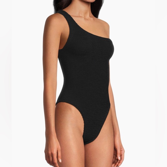 Hunza G Nancy Swimsuit Black One Shoulder Bikini Crinkle Noir Bodysuit Rare - Picture 9 of 16